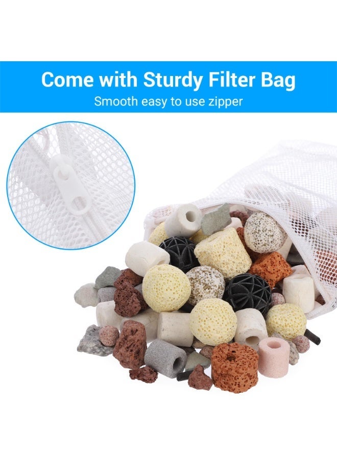 وسائط الترشيح، 12 في 1 وسائط بيولوجية لفلتر حوض سمك: حلقات سيراميك، كربون منشط، كرات بيو لوسائط الترشيح البيولوجي للمياه العذبة والمالحة، مناسبة لحوض أسماك الكوي وبرك ومرشحات العلبة (500g مع كيس شبكي) من مستلزمات احواض السمك - Image 4